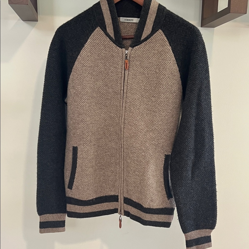 Hommard Men's Zip-Up Sweater in Charcoal Grey and Brown. It’s a European brand